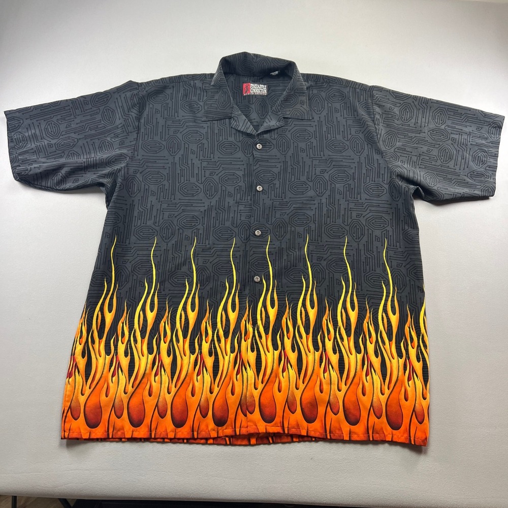 Pineapple Connection Camp Shirt Mens 3XLT Multicolor Geometric Flames Button Up